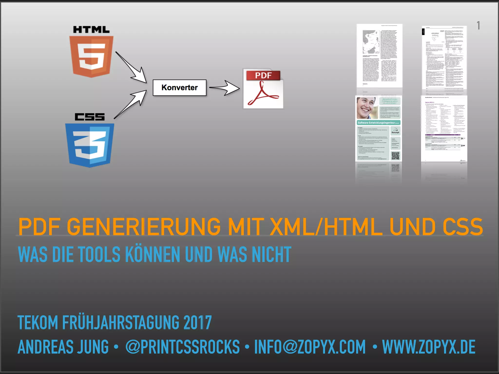 Slide 1 of 38 — PDF Generierung mit XML/HTML und CSS - was die Tools können und was nicht.